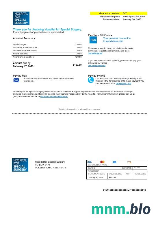USA Ohio Hospital For Special Surgery rachunek za usługi komunalne szablon w formacie Word i PDF